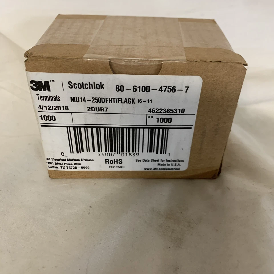 Qty (1000) 3M Scotchlok Female Disconnect Flag, High Temp  MU14-250DFHT/FLAGK - Image 1 of 4