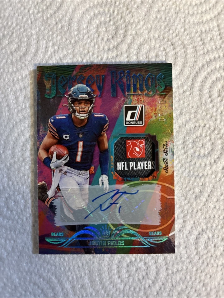 2023 Panini Donruss Jersey Kings Justin Fields #JK-14 Autographs /10 (AU, MEM) - Image 1 of 4