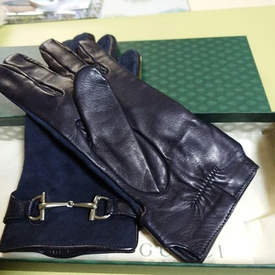 Guantes Gucci Horsebit Azul Marino Piel de becerro Gamuza Talla 6 con caja Accesorios para mujer Auténticos Foto 1 de 4