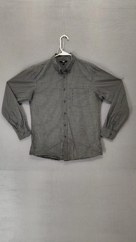 Camisa a Cuadros Uniqlo Hombres Cuello Gris Medio Manga Larga Con Botones Calce Informal Foto 1 de 4