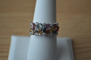 2,10ct Multi Saphir / Moissanit Ring rhodiniert über Feinsilber Größe 8 - Bild 1 von 16