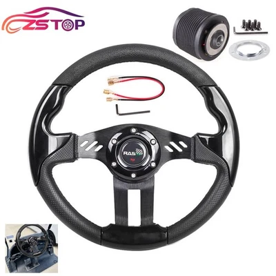 13" Racing Steering Wheel +Hub Adapter for Ford Mustang Non-GT 1984-2004 - Image 1 of 4