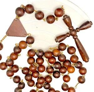 VTG XXL 50" WOODEN CHRISTIAN MONASTERY ROSARY HAND MADE, BRASS JOINTS c1950 vg - Picture 1 of 7