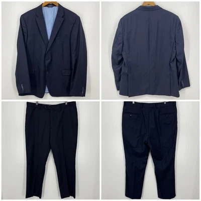 Tommy Hilfiger 2 Piece Wool Suit Men's Size 46 Top 38 Bottom Navy Blue Striped - Image 1 of 4