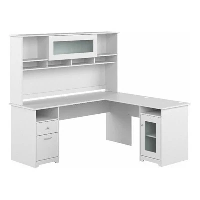 Cabot 72W L Shaped Computer Desk with Hutch in White - Engineered Wood - Image 1 of 4