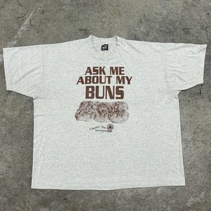 Vintage 90s Ask About My Buns Funny Bakery Promo T Shirt Adult 3XL XXXL Gray - Imagen 1 de 9
