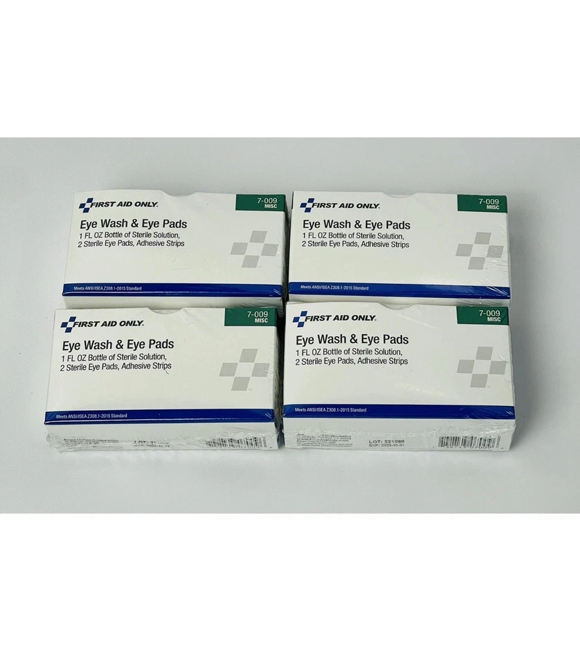 4 Kits 1 Oz Eye Wash Kit FIRST AID ONLY Eye flushing solution With Pads & Strips - Image 1 of 3