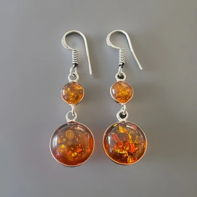 Brincos de âmbar do Báltico - Banhado a prata 925 925 - Novo - Imagem 1 de 2