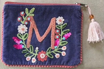 Anthropologie Embroidered “M” Jewelry/Cosmetics Travel Bag Flowers - Image 1 of 4