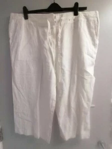 LAGENLOOK CREAM LINEN 3/4 CROPPED TROUSERS 18 20 22 NEW - Picture 1 of 3