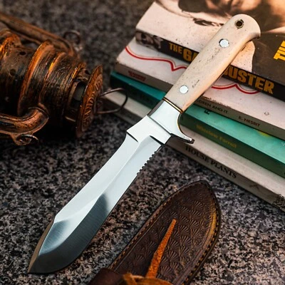 Wild Blades 10.5" Full Tang Hunting Knife Handmade EDC Damascus + Leather Sheath - Image 1 of 4