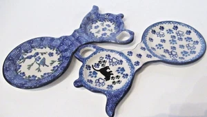 Teebeutelablage Untersetzer Bunzlauer Keramik Polish Pottery, KATZE VOGEL HENNE
