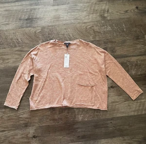 Eileen Fisher Knit Shirt Organic Cotton Linen Slub Boxy Pocket Light Terra Cotta - Picture 1 of 6