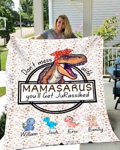 Personalized Mamasaurus Velveteen Plush Fleece Blanket Soft Cozy Home Décor Gift - Picture 1 of 21