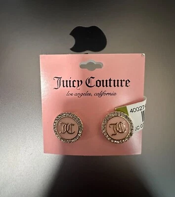 NEW Juicy Couture Earrings JC Logo, Pink Enamel & Rhinestones in Gold Tone - Image 1 of 2
