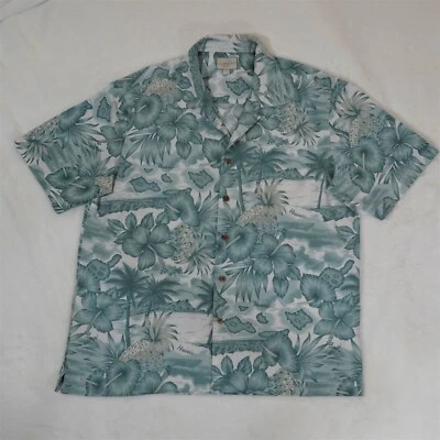 Trader Bay Men's Size Large Short Sleeve Green Camp Hawaiian Shirt - Image 1 of 4