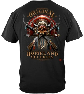 Original Homeland Security Indian Headdress Skull Crossed Guns T Shirt - Image 1 of 3