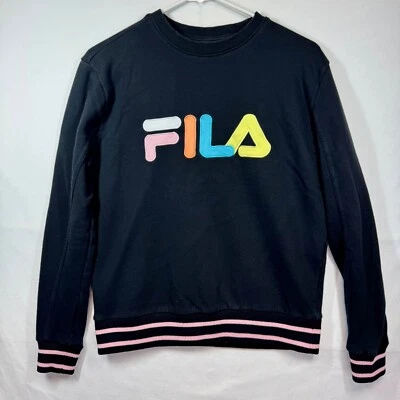 FILA Sudadera Pullover Cuello Redondo Colorido Logo Negro Cómoda Para Mujer Talla Pequeña Y2K Foto 1 de 4