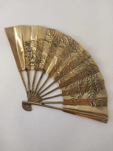 Ventilador de mano asiático vintage de latón macizo dragón volador fénix decoración de pared - Imagen 1 de 10