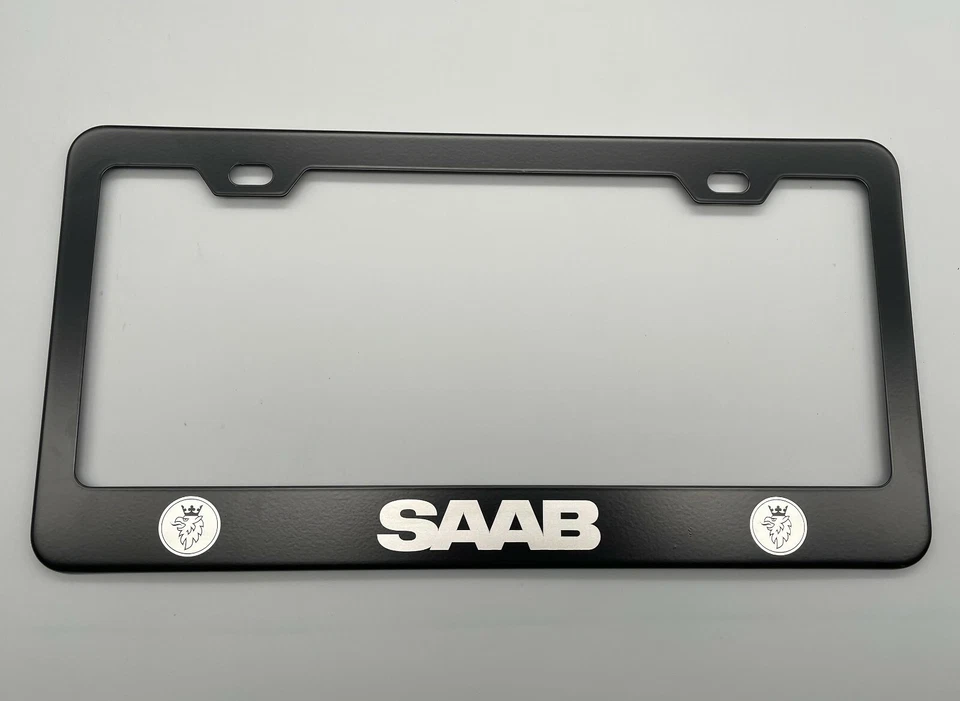 Saab Black License Plate Frame Stainless Steel with Laser Engraved  - Image 1 of 4