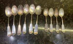 (6) 7.25” and (5) 6” Antique Fiddleback Coin Silver William Rogers Spoons .900