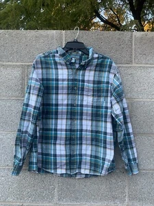 Eddie Bauer Flannel Shirt Blues & Cream Plaid Long Sleeve Classic Fit Men's XL - Picture 1 of 8