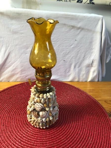 Vintage Handmade Shell Original Paraffin Lamp Amber Glass Shade - Picture 1 of 7