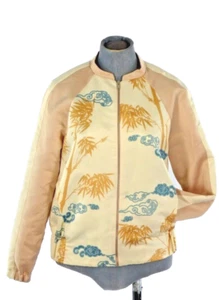 Zara Bomber Jacket Pink Ivory Satin Japanese Bamboo Jungle Tiger Pockets Zip XS - Picture 1 of 11
