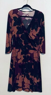 Cabi Dress Womens Large Artsy Shadow Floral Surplice Faux Wrap Stretchy Y2K Boho - Image 1 of 4