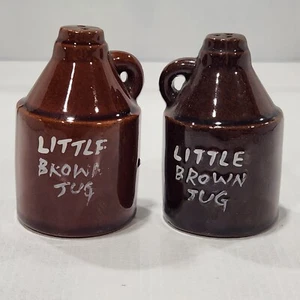 Vintage Salt Pepper Shakers Little Brown Jug Ceramic Japan 3" 1950s - Picture 1 of 6