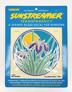 NEW Vintage Sunstreamer Iris Flower Sunrise Colored Stained Glass Window Decal - Picture 1 of 3