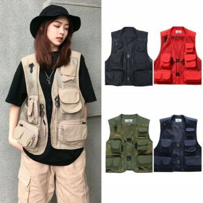 Womens Men Mesh Utility Vest Jacket Waistcoat Fishing Gilet Multi Pocket Classic - Image 1 of 4