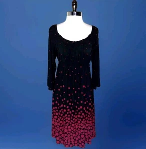 TIANA B Size XL A-Line Dress Black Red Polka Dots 3/4 Sleeve Stretch Knee Length - Picture 1 of 5