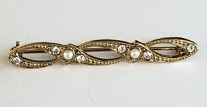 Spilla barra tono oro strass trasparenti finte perle 2" gioielli romantici vittoriani rev - Foto 1 di 4