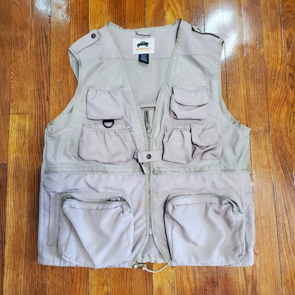 Humvee Safari Vest Mens Large Hiking Fishing Hunting Biege Brown  - Image 1 of 4
