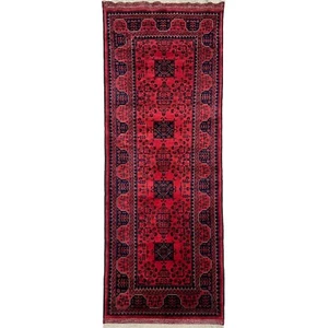 Handmade (3' x 8') Burgundy Afghan Khal Mohammadi Wool Runner Rug for Hallway - Picture 1 of 13