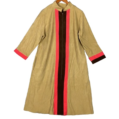 Vanity Fair бархата в полоску домедресс США молнии размер 12 коричневый розовый халат 70-х 80-х винтажный - Изображение 1 из 4