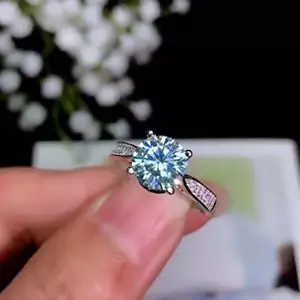 Fancy Blue Treated Diamond Ring 2.50 Ct With 925 Sterling Silver VVS1 Certified - Picture 1 of 5