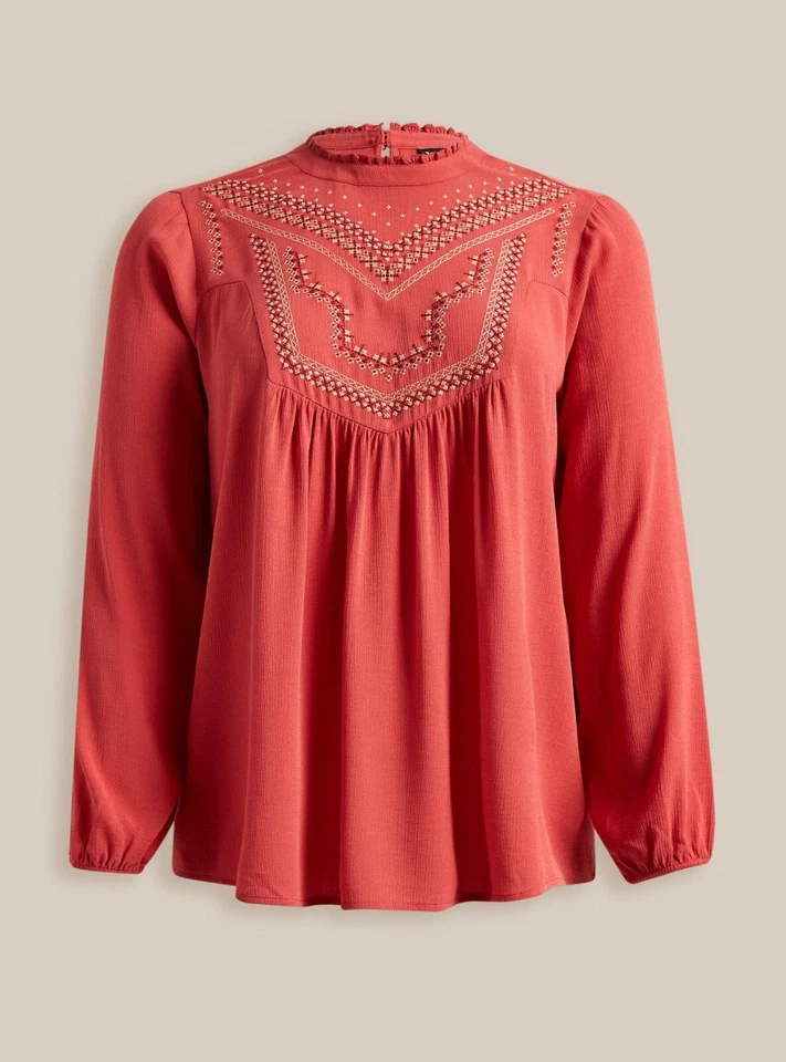 Torrid Washable Crinkle Gauze Embroidered Blouse Orange 2 2 20 #E98122