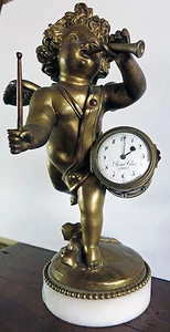 Early 19th Century  Antique Bronze Clock with Cherub playing a drum and trumpet - Picture 1 of 9