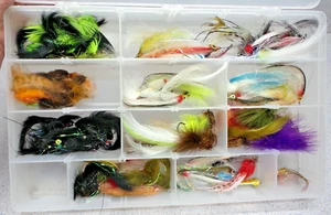 VINTAGE Large Fly Fishing Lure Set Multicolor Trolling Hooks 1.3 lbs with box - Picture 1 of 24