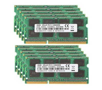 40GB DDR3 RAM 10X 4GB PC3-10600 1333 M​Hz Memory Laptop Upgrade 204pin For Intel - Image 1 of 4