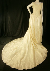 Anjolique Wedding Dress 10 Gold Floral Damask 3-D Roses Corset Off Shoulder NEW - Picture 1 of 21