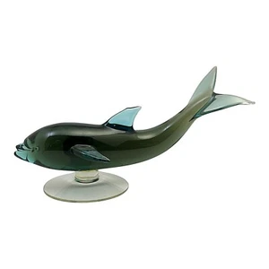Dolphin Porpoise Sculpture Crystal Art Glass Figurine Large Green Blue #C - Picture 1 of 9