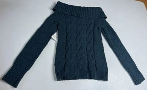 Free People Knit Off The Shoulder Blush Blue Green Sweater Sz XS - Picture 1 of 10