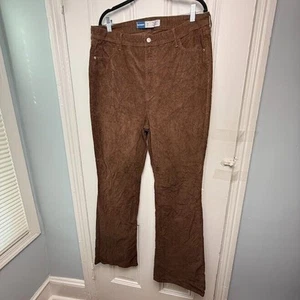 Old Navy Corduroy Pants Womens 18 Tall Brown Flare High Rise Zip Fly Preppy - Picture 1 of 7