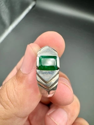Мужское серебряное кольцо ручной работы с натуральным изумрудом Swat размер 10,5 - Изображение 1 из 4