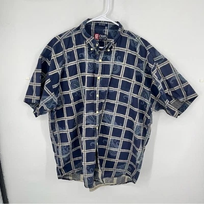 Camisa De Colección Chaps Ralph Lauren Manga Corta Abotonada Algodón Estampado Paisley XL Foto 1 de 4