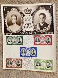 Monaco stamps, Royal Couple, 1956, Maxi Card, and three loose stamps - Picture 1 of 5