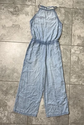 CLOTH & STONE Blue Chambray Light Wash Halter Neck Cropped Wide Leg Jumpsuit XS - Image 1 of 4